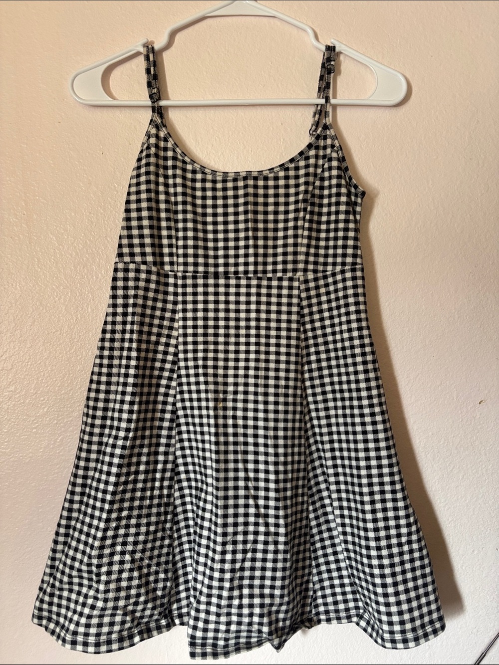 Woman’s Y2K Black and White Gingham Sundress With Spaghetti Straps, Size S